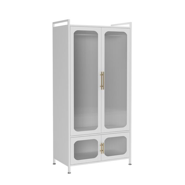 Steel 4 Door Wardrobe Storage Cupboard with Magnetic Cabinet Door - White