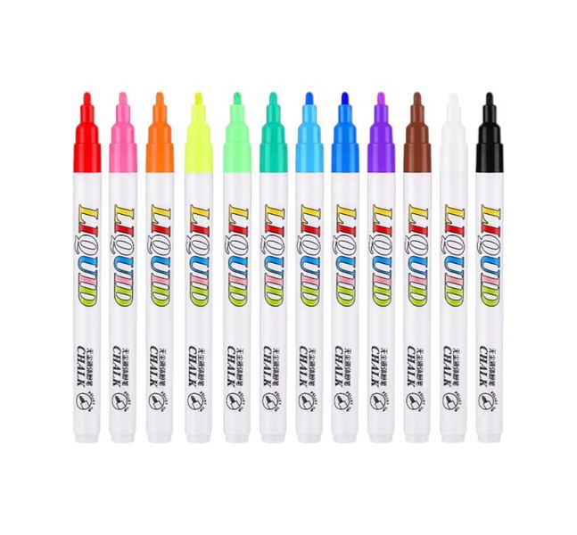 12 Piece - Assorted Vibrant Colored Liquid Chalk Marker Set - Multicolor