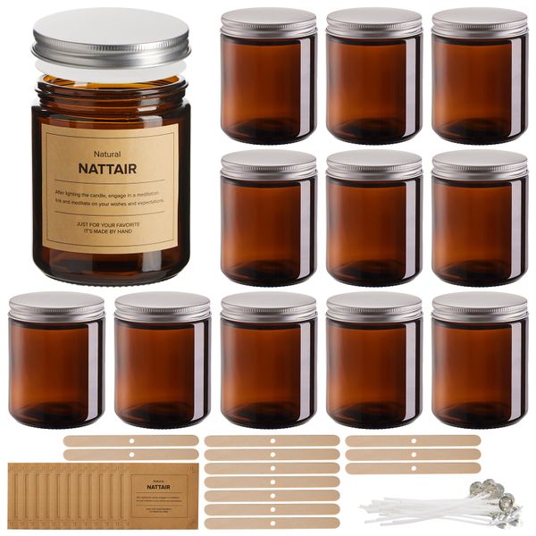 Chenshia 12Pc DIY Candle Making Kit Thick Amber Jars Handmade Therapy Set
