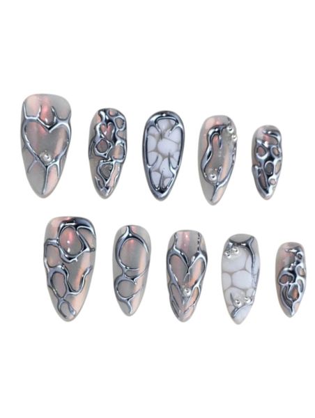 10 Piece - Almond Shaped Y2K Inspired Press-On Nails - Multicolor