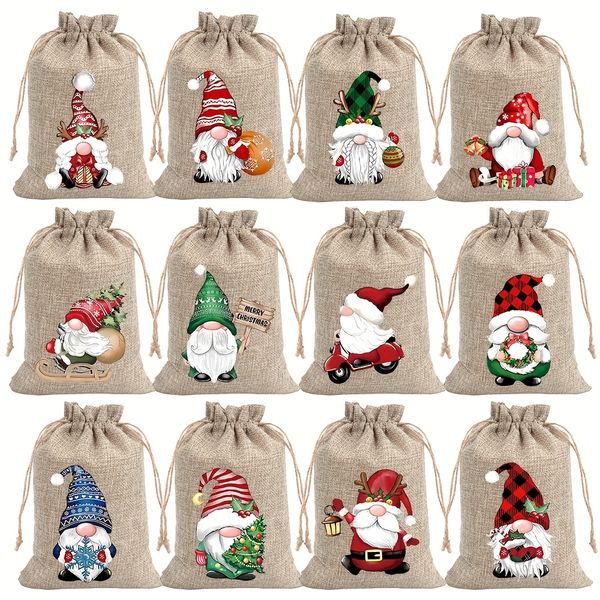 24 Linen Christmas Gift Bags for Jewelry &amp; Gift Storage