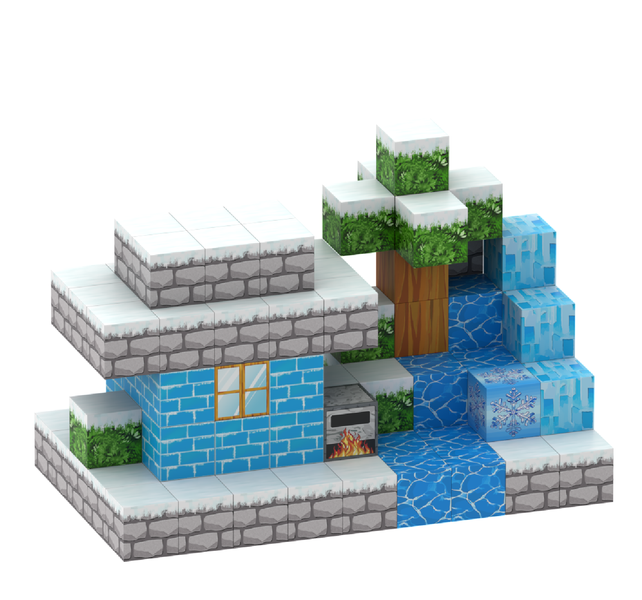 110 Piece Build Mine Magnet World Pixel Cube Blocks - Snowy Cottage