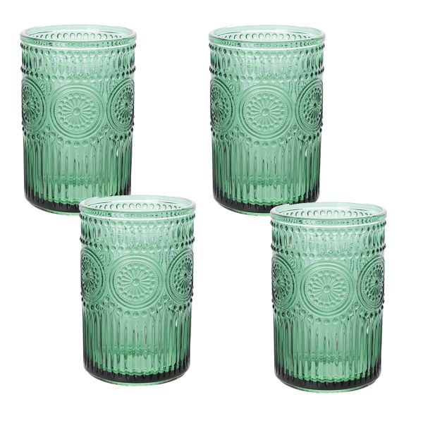Embossed Glass Tumbler packof4 16 oz Turquoise
