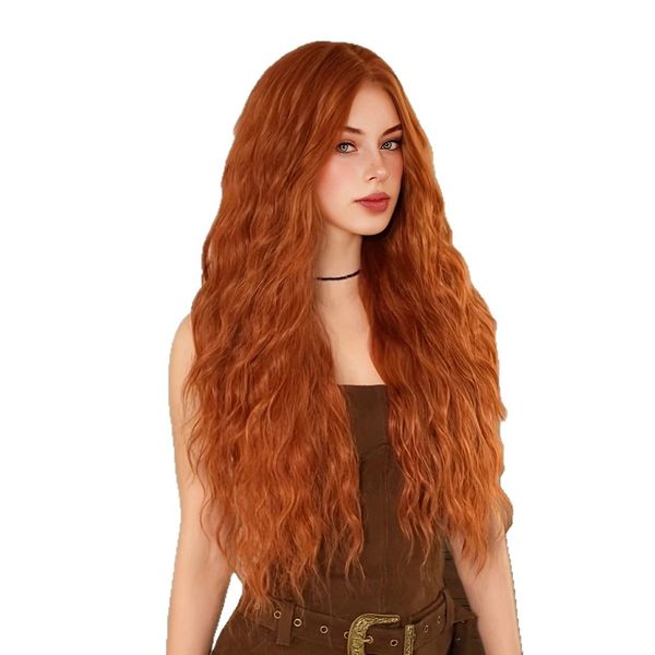Orange Red Corn Perm Long Curly Hair Wig Matte High Temperature Silk Fluffy