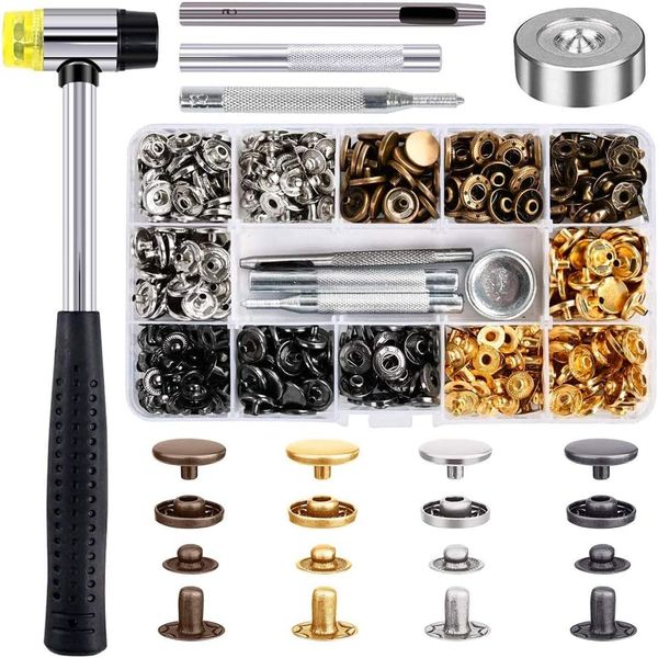 120PCS 12mm Metal Snap Fastener Kit with Tools &amp; Hammer for Leather Craft