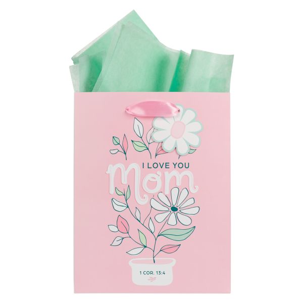 Medium Gift Bag with Gift Tag - I Love You Mom, Pink