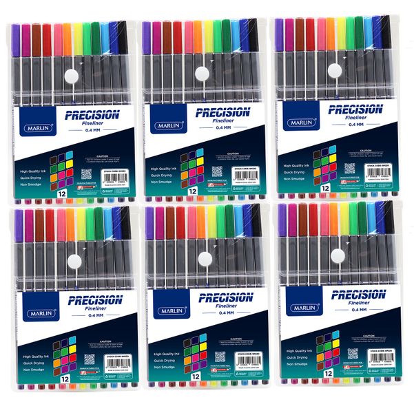 Marlin: 12 Piece Colour Precision Fineliner 0.4mm (Pack of 2)