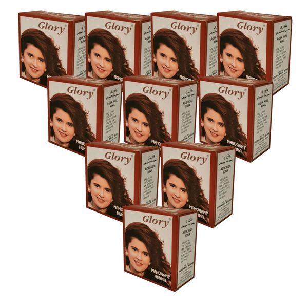 Glory Henna Hair Dye - Ammonia Free - Mahogany - 10 Pack