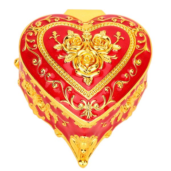 Vintage Gold-Red Heart Jewelry Box Velvet Lined for Women &amp; Girls' Earrings Necklace Bracelet