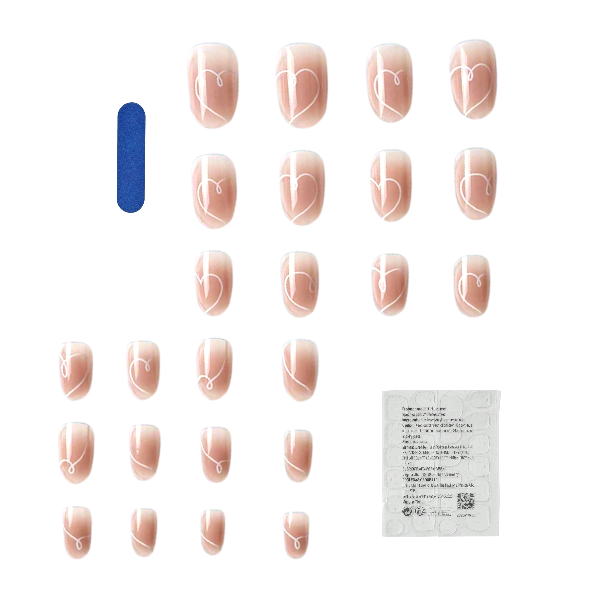 24Pcs Artistic Heart Lines Design Press-On Nails Set - White