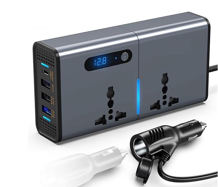 200W Car Power Inverter with 3 USB &amp; Type-C Ports, DC 12/24V to 220V AC