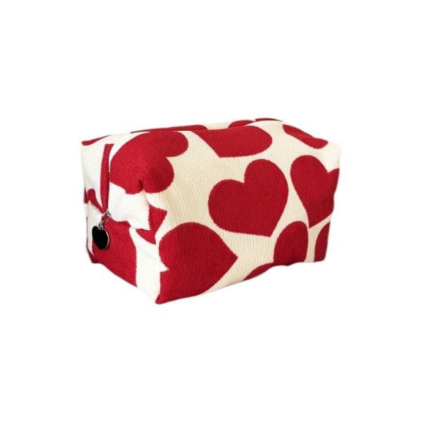 Chic Heart-Shaped Pattern Cosmetic Bag - Red &amp; Beige