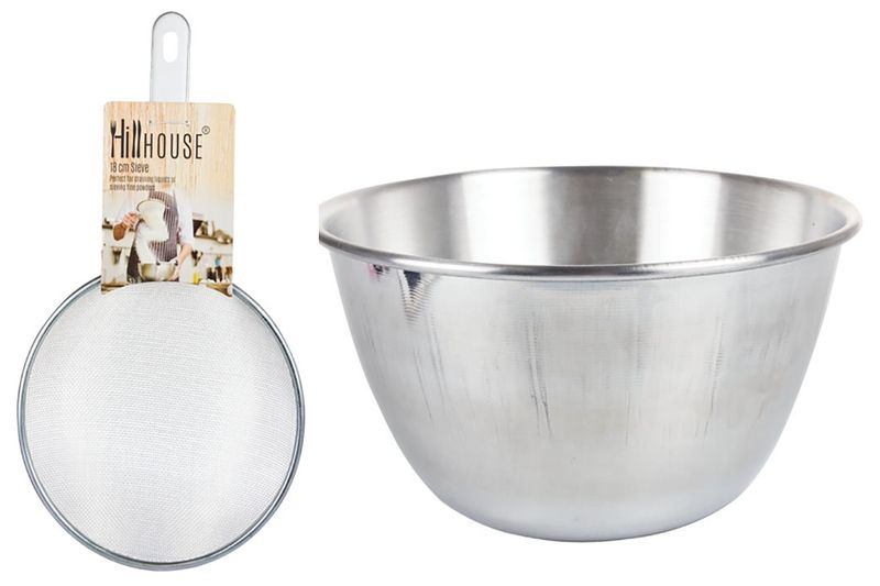 Sieve 18cm Metal Rim + Mixing Bowl Aluminium 20cm
