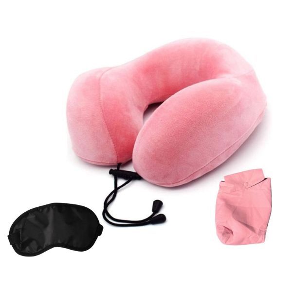 Memory Foam U-Shaped Travel Pillow With Eye Mask and Travel Poach
