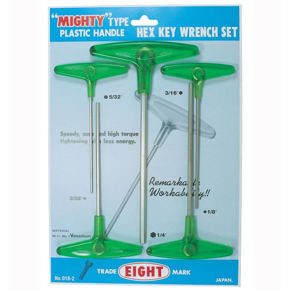 Eight - Hex Key Set - T-handle - Green - 3/32"-1/4" - 4 Pack