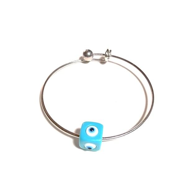 Stainless steel wire bangle with floating evil Eye charm EM51
