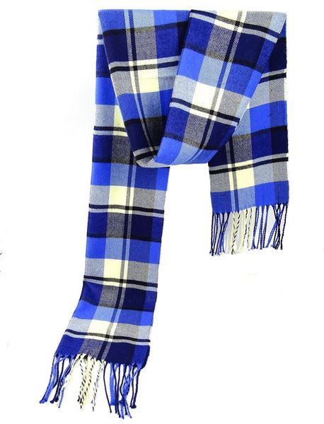 Men's Checked Scarf Cashmere with Tassels - Blue/Grey