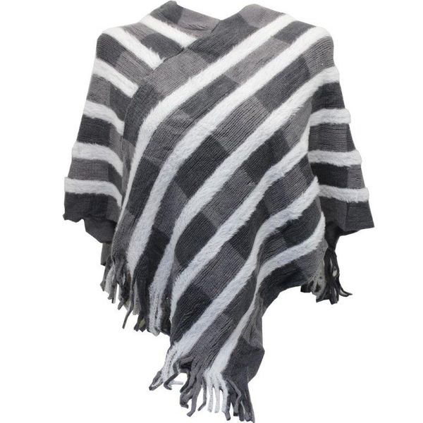 Blackcherry Stripe/Check Poncho-Grey/White