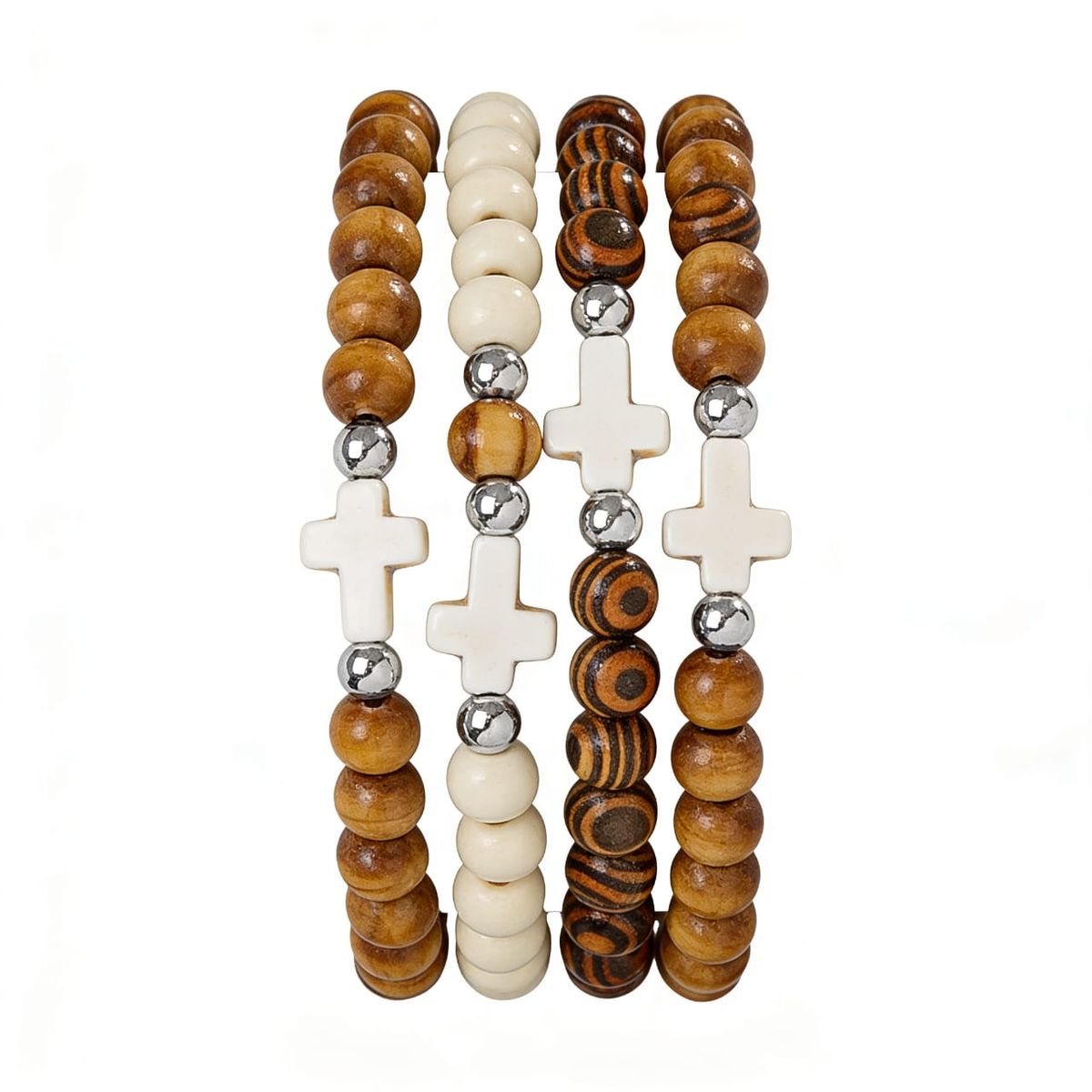 4pcs Cross Bracelet 8 mm Wooden Beads Men Women Fantasy Bracelet
