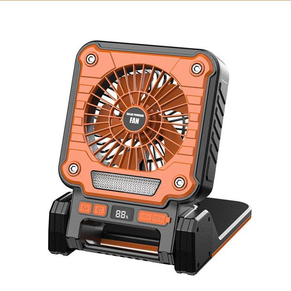 Orange Brushless Motor Camping Fan Light - Solar-Powered &amp; USB-Charged