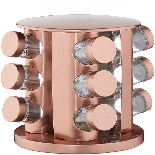 Set of 12 Jars Carousel Spice Organizer - Rose Gold