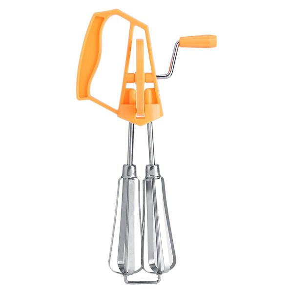 Stainless Steel Rotary Hand Whip Whisk Egg Beater Orange