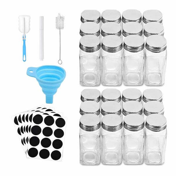 24 Piece Spice Jars with Labels,120ml Glass Spice Jars with Metal Lids