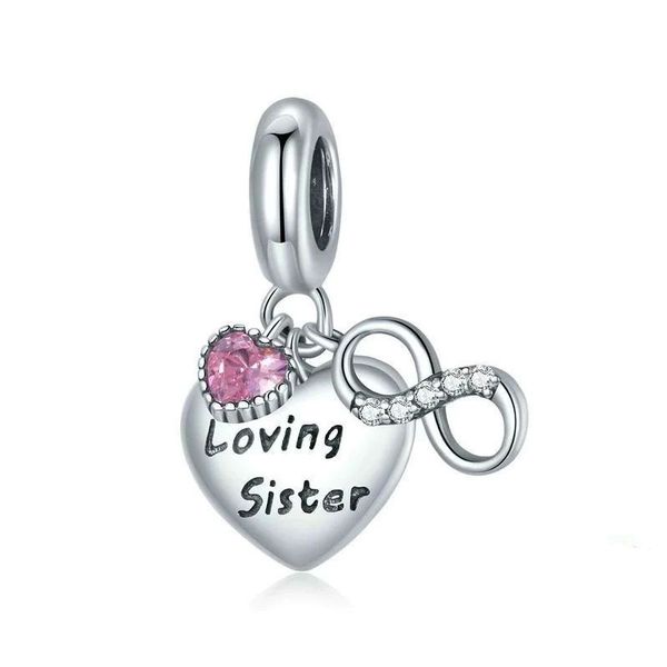 925 Sterling Silver Loving Sister Infinity Heart Dangle Charm