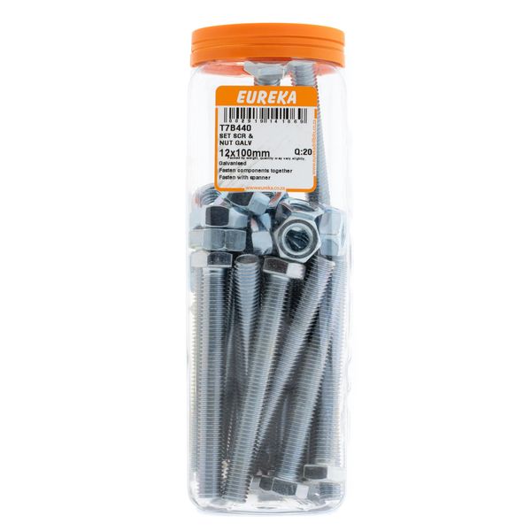 EUREKA Set Screw &amp; Nut Galvanised 12 x 100mm Q:20 T7B440
