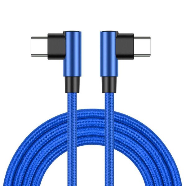 DigiTech USB-C to USB-C Braided Cable - 90 Degree - 1m Fast Charge - Blue