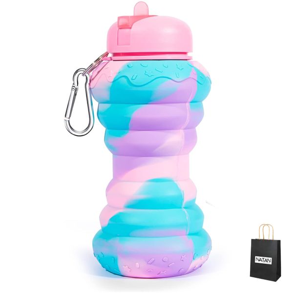 Colourful Fun Collapsable Silicone BPA Free Water Bottle + Natan Gift Bag