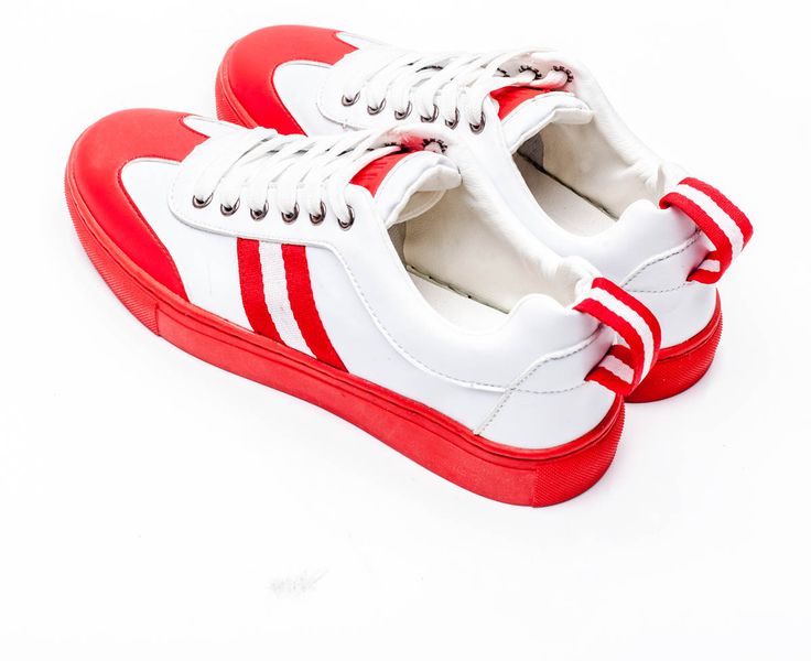 Red Leather Low Tops - Red / White