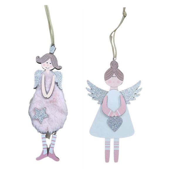 Hanging Wooden Angels Christmas Decoration Pack of Two - S12