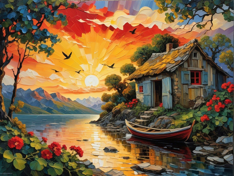 Modern Canvas Wall Art Home Decor - Sunset Over The Lake