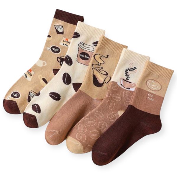 Coffee-Themed Socks - Set of 5 for Ultimate Comfort