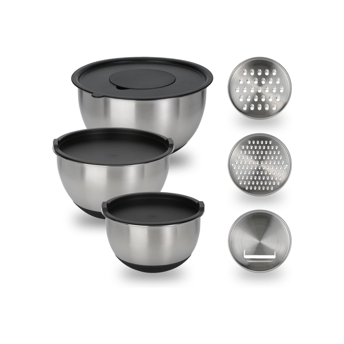3 Piece Multi-Purpose Air Tight Mixing Bowls With 3 Assorted Graters