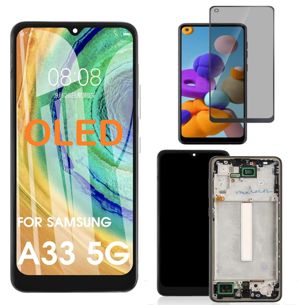Replacement OLED LCD with Frame &amp; Privacy Protector for Samsung A33 5G