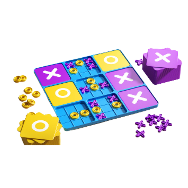 Tic Tac Toe X&amp;O's Table Board Game Kids Adult Interactive - Purple &amp;Yellow