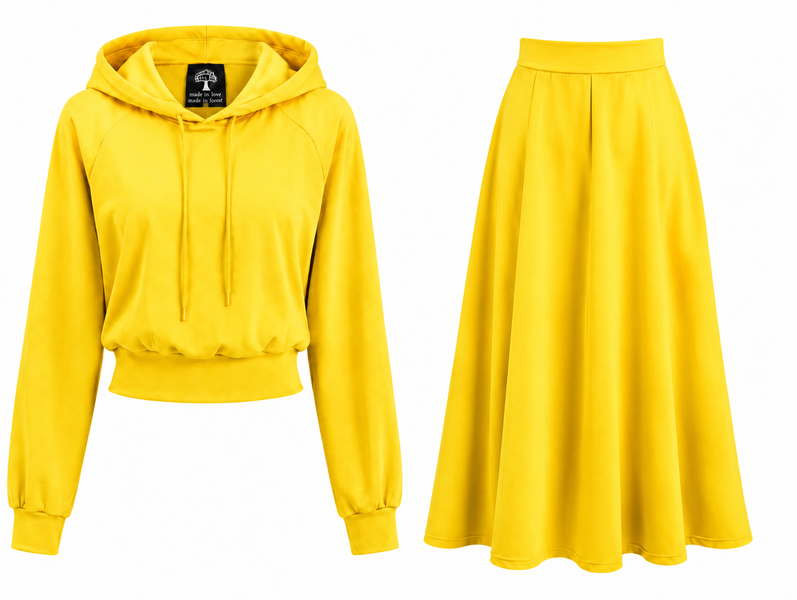 Secret Shield Sunshine Luxe Hoodie &amp; Flare Skirt Yellow Charm Casual Set