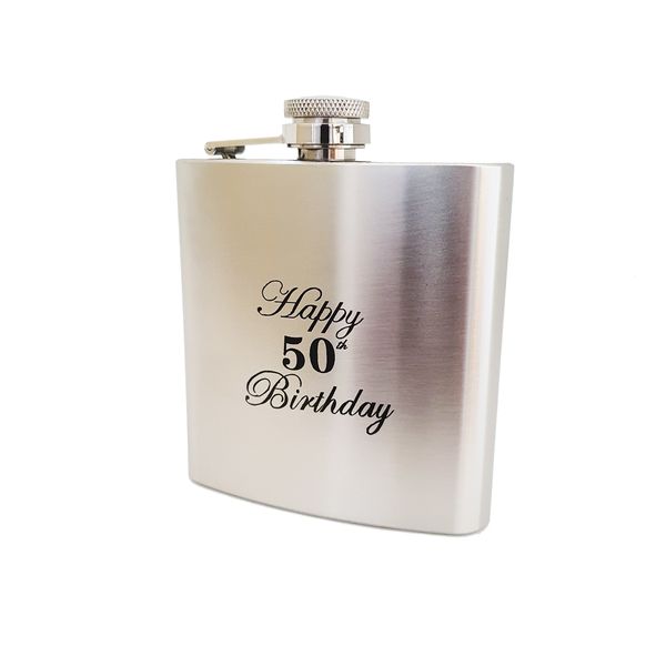 Stainless Steel Hip Flask - Happy 50th Birthday