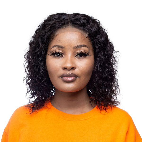 French Curl Water Wave Brazilian 4x4 Closure Wig 10 inches