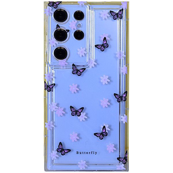 Clear - Phone Case Whith Pink Butterflies &amp; Floral - Samsung S23 Ultra