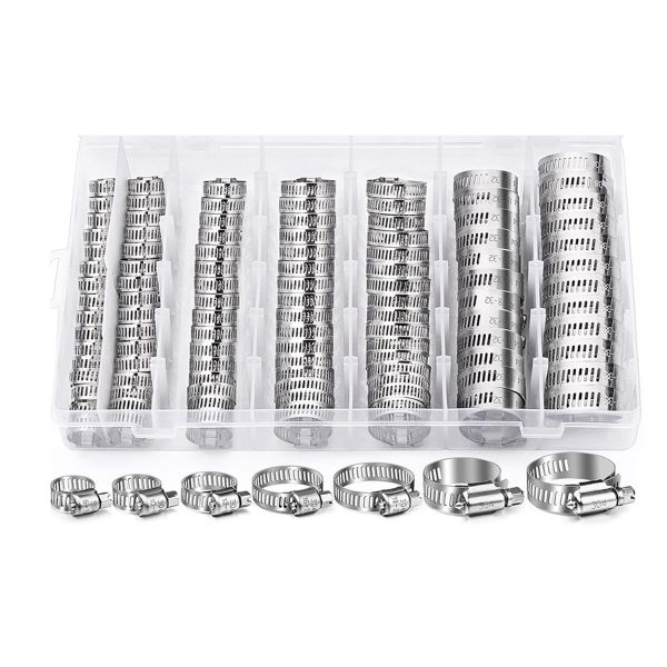 120Piece Stainless Steel Hose Clamp Kit Worm Gear Clamps for Fuel Line Tube