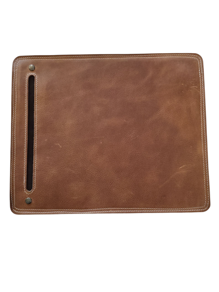Genuine Leather mouse pad with Suede Backing and pen slot - Apache Brown