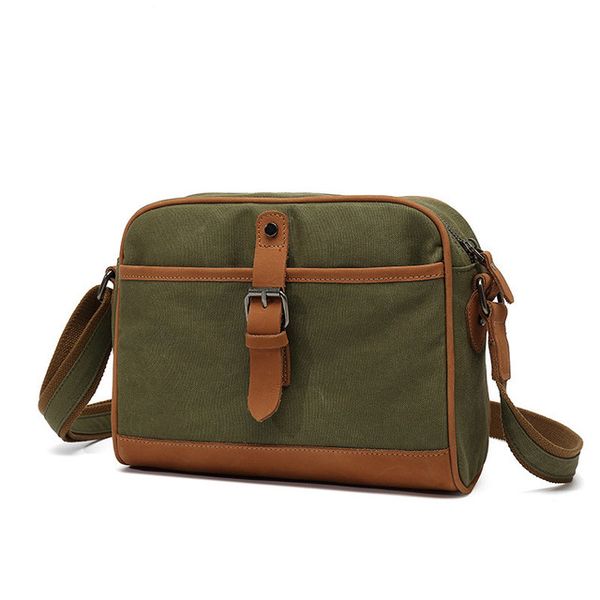 Male School Canvas Single Shoulder Bag-Army Green