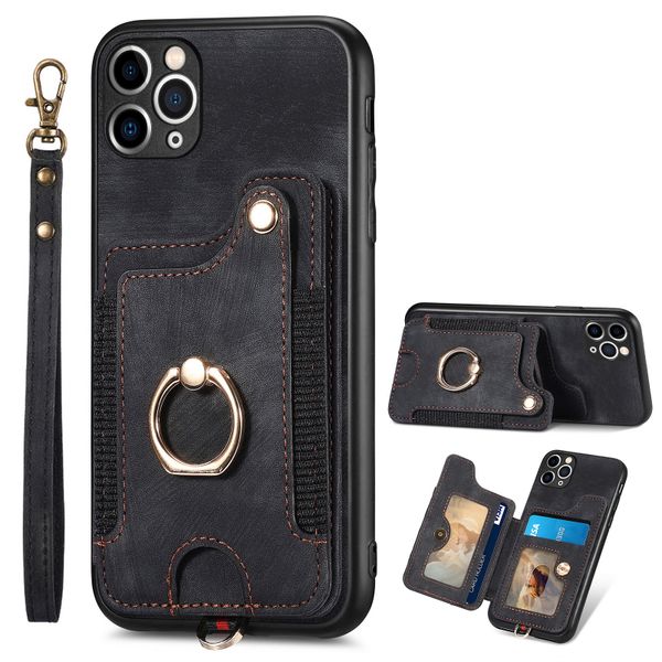 Finger Ring Case Compatible With iPhone 11 Pro Max Leather Lanyard Cover
