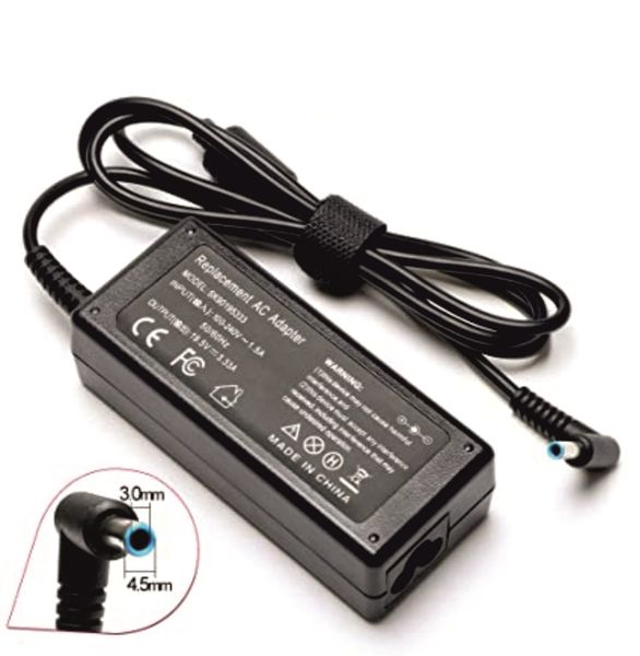 65W Replacement Laptop Charger Compatible with HP - 4.5 x 3.0mm BLUE PIN