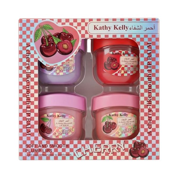 4 Pack - Kathy Kelly Cherry Lip Balm Plant Based Long-Lasting Moisturizing