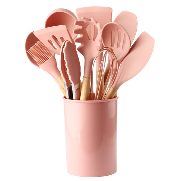 Kitchen Utensils - Set of 12 - Silicone - Non Stick - Includes Holder