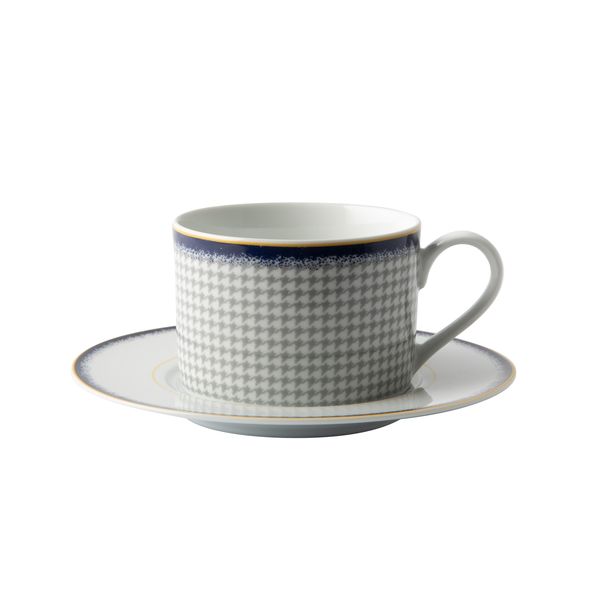 Blue Check Tea Cup &amp; Saucer Set of 4